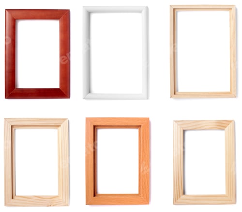 Preview: Collection Of Wooden Frames On White Background. Each One Is In Full Camera Resolution
