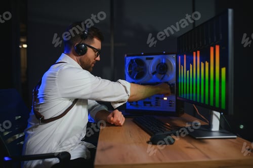 Preview: A male spy listens and records conversations on a reel-to-reel tape recorder