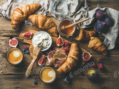 Preview: Croissants, ricotta cheese, figs, fresh berries, prosciutto, honey and espresso
