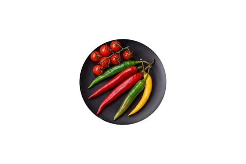 Preview: Hot chili peppers of three different colors red, green and yellow