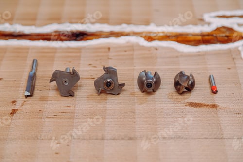 Preview: Set of steel router bit for milling cutter on a wooden table