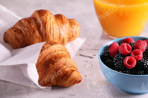 Preview: breakfast with fresh croissants and coffee