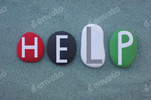 Preview: Help Palestine, conceptual message composed with national flag stone colors over green sand
