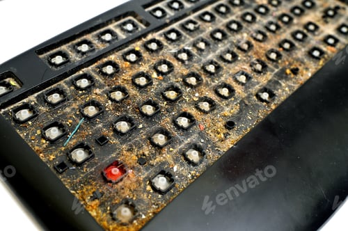 Preview: very dirty black disassembled keyboard close-up
