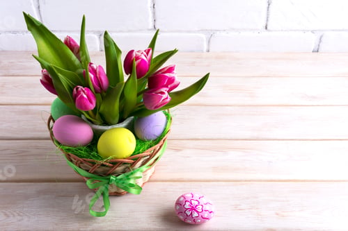 Preview: Easter table centerpiece with pastel color hand painted eggs