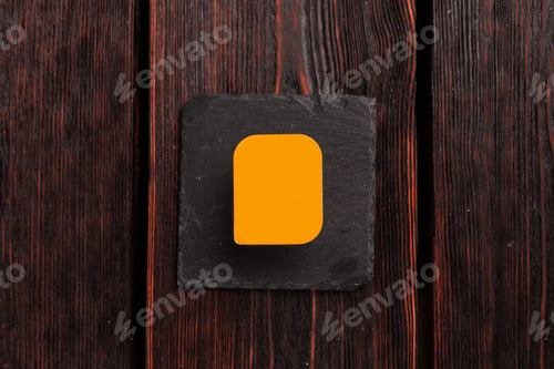 Preview: Small plastic box container for sauce on wooden background top view mockup with copy space and place