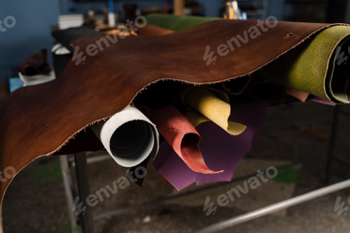 Preview: Assorted leather rolls prepared for handmade leather manufacturing