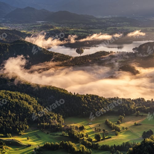 Preview: Village and countryside on a misty morning
