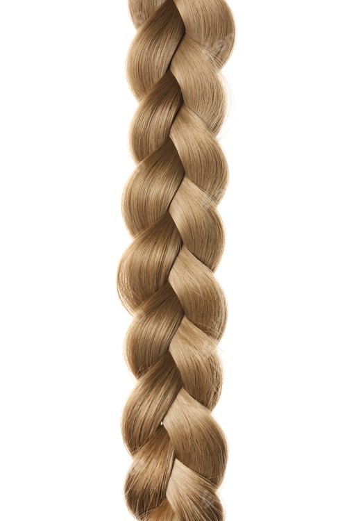Preview: Beautiful long braid on white background. Healthy hair