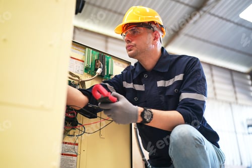 Preview: Robotics engineer fitting sensors to traditional engineering lathe in robotics research facility
