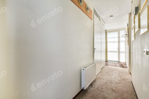 Preview: Narrow corridor with doors and lamp