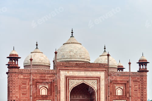 Preview: Close up Jawab Taj Mahal domes white marble mausoleum landmark in Agra, Uttar Pradesh, India