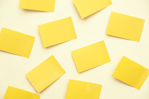 Preview: A group of yellow post-it notes memo sticker papers note pads on the wall