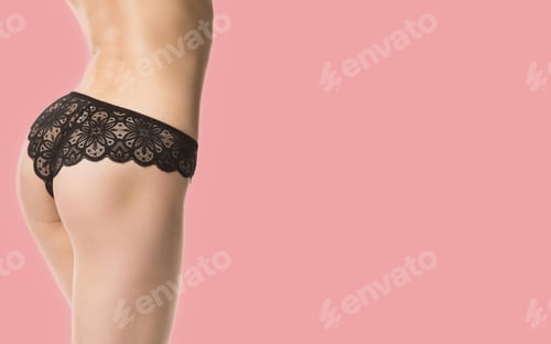 Preview: women's health concept, girl in panties on white background