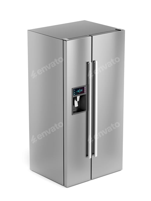 Preview: Modern Silver Refrigerator Appliance on a White Background