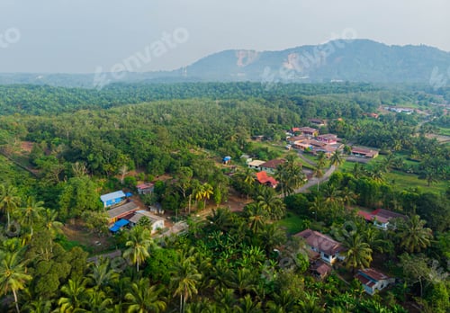 Preview: Skyline drone view of village scenery at Kampung Parit Melana in Durian Tunggal, Melaka, Malaysia