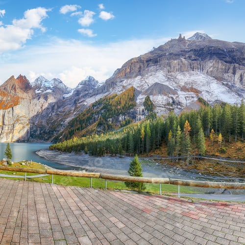 Preview: Fabulous autumn view of Oeschinensee Lake.
