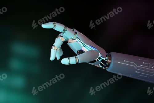 Preview: Robot hand finger pointing, AI technology background