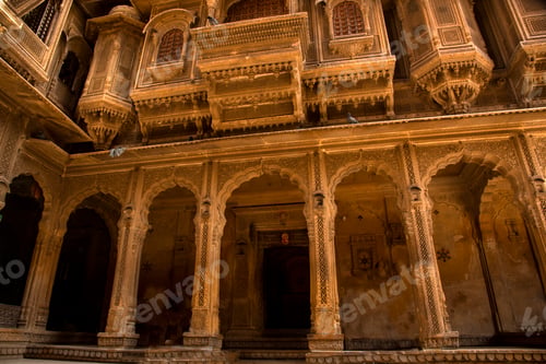 Preview: The beautiful historical building made of golden limestone in Jaisalmer, Rajasthan, India
