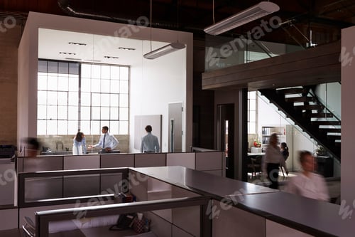 Preview: Business people working in office units seen from corridor