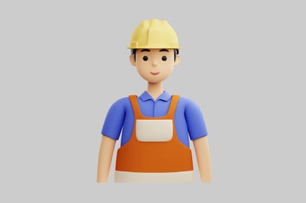 Preview: Cartoon construction worker in overalls