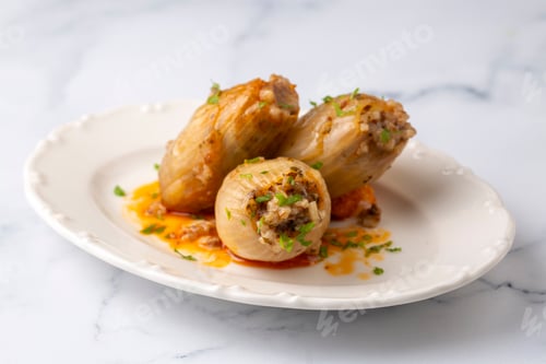 Preview: Stuffed Onion Dish. Stuffed onions from traditional Turkish dishes (Turkish name; Sogan dolmasi)