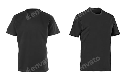 Vista previa: dos camisetas negras aisladas sobre blanco