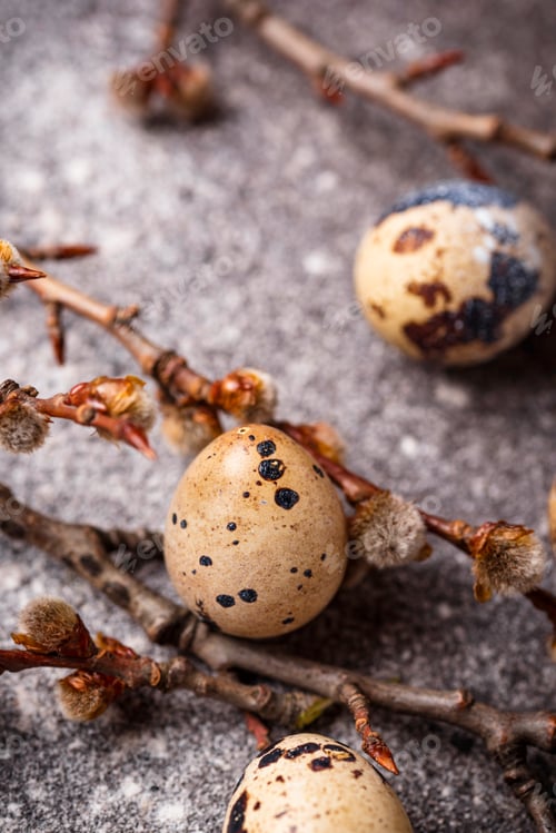 Preview: Quail eggs on grey background