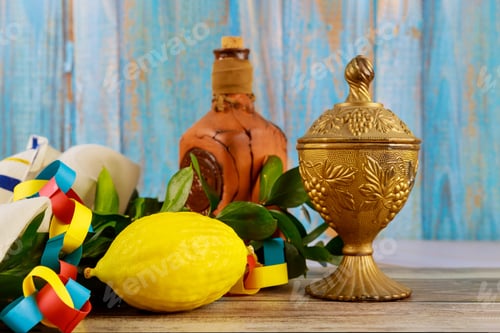 Preview: Jewish Symbols holiday of Sukkot in a synagogue
