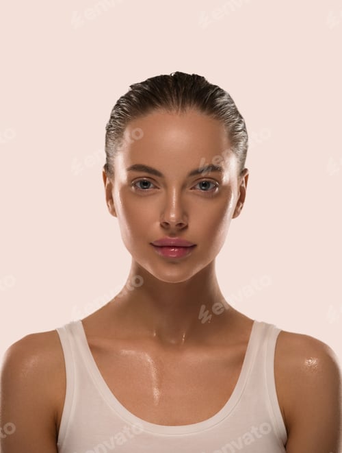 Preview: Beauty woman healthy skin natural make up clean fresh skin cosmetic concept color background yellow
