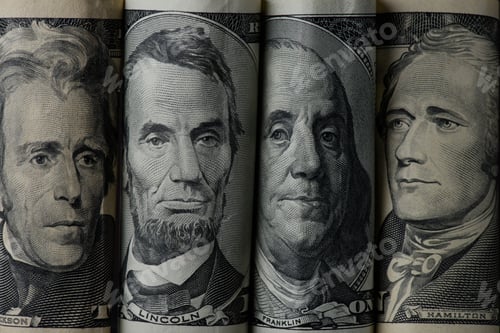 Preview: close up view of american presidents on dollar banknotes
