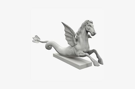Preview: Winged horse sculpture on pedestal, side view