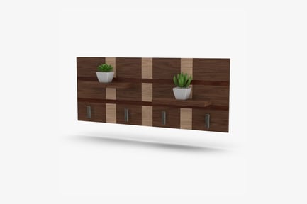 Preview: Modern Wooden Coat Rack with Shelves & Plant Decor
