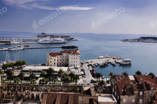 Preview: Aerial view of Split harbor with cruise ships.