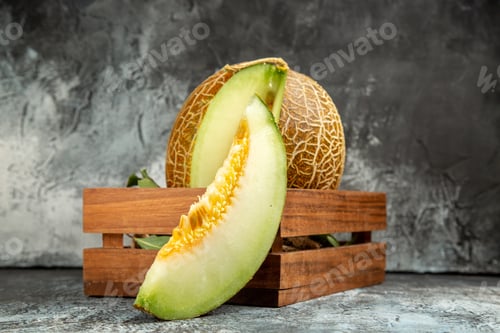 Preview: front view sliced fresh melon on dark-light background sweet fruit mellow