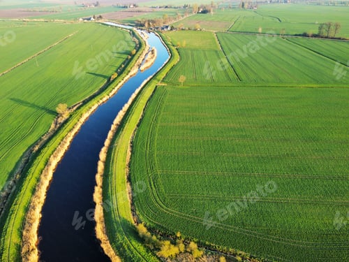 Preview: Spring green field- drone shot