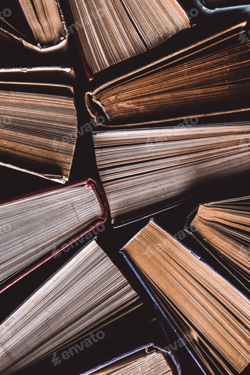 Preview: Old and used books. Knowledge and success in our careers, business and personal lives