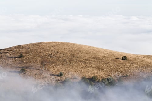 Preview: Mountain hills shrouded in low clouds, top of Demerdji in Crimea