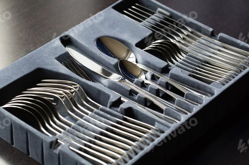 Preview: Blue flatware box isolated on black background