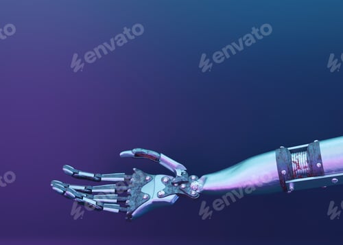 Preview: Futuristic layout with robot arm and copy space for your text. Artificial intelligence