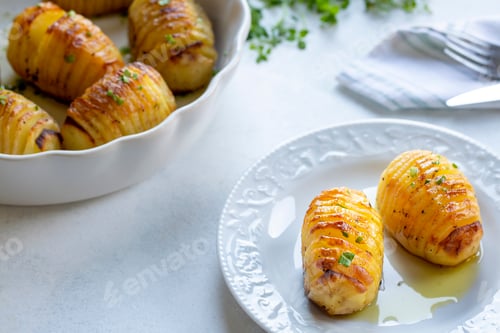 Preview: Hasselback potatoes. fan potatoes are known baked sliced potatoes.firinda patates, yelpaze patates