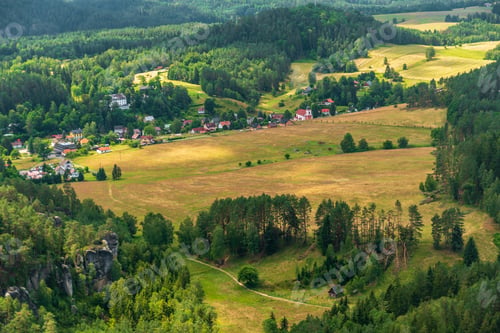 Preview: View from mountain to Jetrichovice, Bohemian Switzerland, Czech Republic