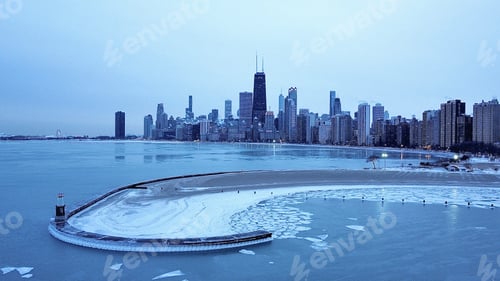Preview: Chicago skyline during its negative-degree wind chill days.
