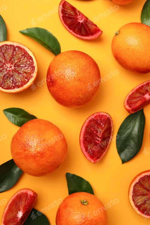 Preview: Concept of citrus with red orange, top view