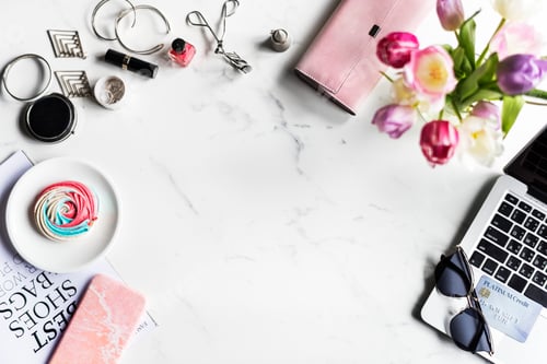 Preview: Woman Feminine Lifestyle Shopping Fashionista with Marble Background