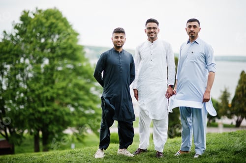 Preview: Group of pakistani man wearing traditional clothes salwar kameez or kurta.