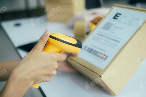 Preview: Scanning parcel barcode before shipment.
