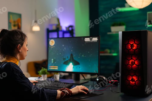 Preview: Professional gamer playing online space shooter videogames