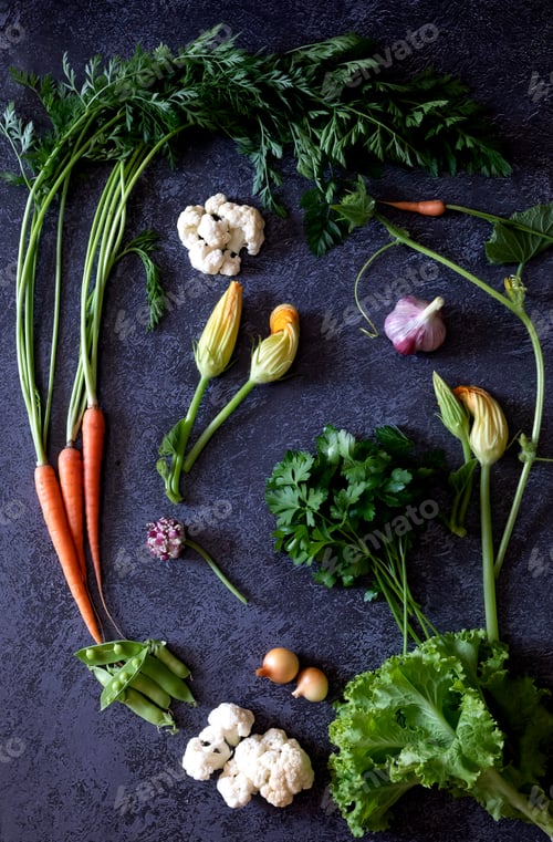 Preview: Flat Stacking series assorted green tinted Vegetables, Fresh Organic raw products