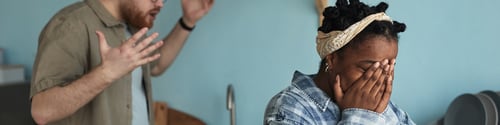 Preview: Young Caucasian Man Arguing with Upset Young Black Woman Covering Face